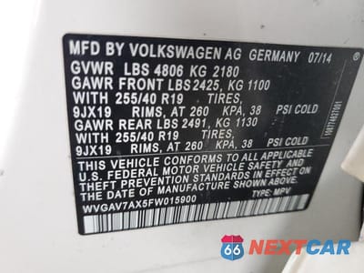 Zdjęcie 13 z 13 samochodu: 2015 VOLKSWAGEN TIGUAN S VIN:WVGAV7AX5FW015900 - miniatura