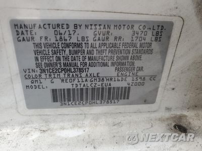Zdjęcie 12 z 12 samochodu: 2017 NISSAN VERSA NOTE S VIN:3N1CE2CP0HL378517 - miniatura