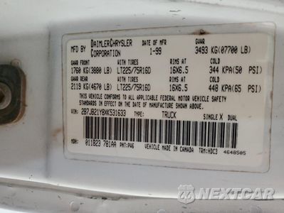 Zdjęcie 13 z 13 samochodu: 1999 DODGE RAM VAN B2500 VIN:2B7JB21Y8XK531633 - miniatura
