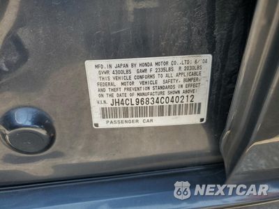 Zdjęcie 12 z 12 samochodu: 2004 ACURA TSX VIN:JH4CL96834C040212 - miniatura