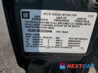 Zdjęcie 12 z 12 samochodu: 2002 CHEVROLET SILVERADO K1500 VIN:1GCEK14V22E209449 - miniatura