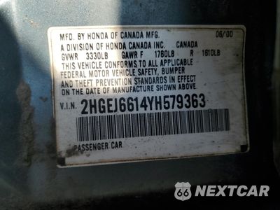 Zdjęcie 12 z 12 samochodu: 2000 HONDA CIVIC BASE VIN:2HGEJ6614YH579363 - miniatura