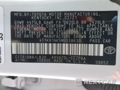 Zdjęcie 12 z 15 samochodu: 2021 TOYOTA CAMRY XSE VIN:4T1K61AK5MU558630 - miniatura