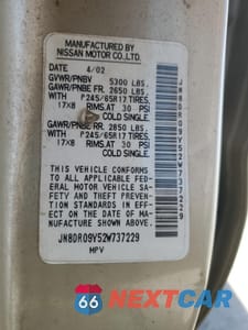 Zdjęcie 13 z 13 samochodu: 2002 NISSAN PATHFINDER LE VIN:JN8DR09Y52W737229 - miniatura