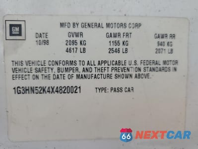 Zdjęcie 12 z 12 samochodu: 1999 OLDSMOBILE 88 BASE VIN:1G3HN52K4X4820021 - miniatura