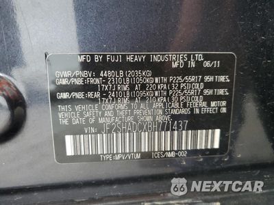 Zdjęcie 13 z 13 samochodu: 2011 SUBARU FORESTER 2.5X PREMIUM VIN:JF2SHADCXBH771437 - miniatura