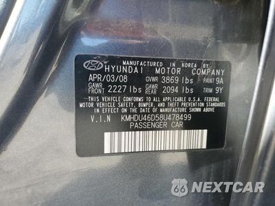Zdjęcie 12 z 12 samochodu: 2008 HYUNDAI ELANTRA GLS VIN:KMHDU46D58U478499 - miniatura