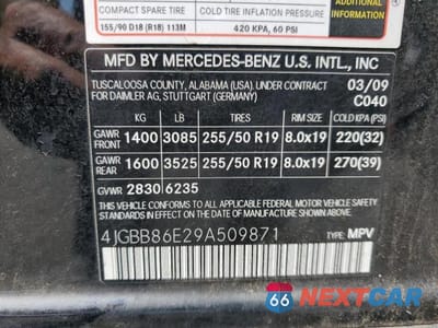 Zdjęcie 13 z 13 samochodu: 2009 MERCEDES-BENZ ML 350 VIN:4JGBB86E29A509871 - miniatura