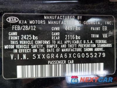 Zdjęcie 12 z 12 samochodu: 2012 KIA OPTIMA SX VIN:5XXGR4A6XCG055279 - miniatura