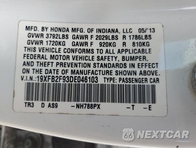 Zdjęcie 12 z 14 samochodu: 2013 HONDA CIVIC EXL VIN:19XFB2F93DE046103 - miniatura