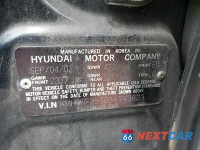 Zdjęcie 12 z 12 samochodu: 2003 HYUNDAI SONATA GL VIN:KMHWF25S03A743833 - miniatura