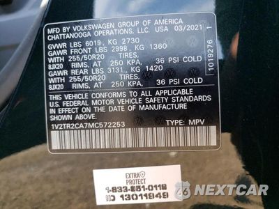 Zdjęcie 14 z 14 samochodu: 2021 VOLKSWAGEN ATLAS SEL PREMIUM VIN:1V2TR2CA7MC572253 - miniatura