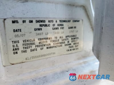 Zdjęcie 12 z 12 samochodu: 2008 CHEVROLET AVEO BASE VIN:KL1TD56698B009796 - miniatura