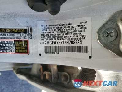 Zdjęcie 12 z 12 samochodu: 2007 HONDA CIVIC VIN:2HGFA55517H708984 - miniatura