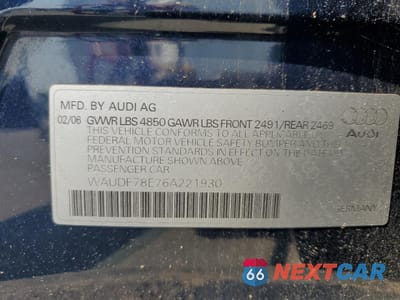 Zdjęcie 12 z 12 samochodu: 2006 AUDI A4 2.0T QUATTRO VIN:WAUDF78E76A221930 - miniatura
