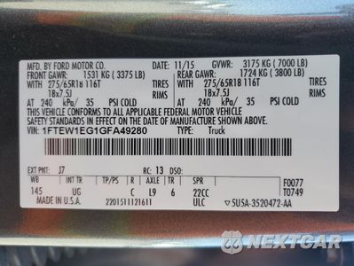 Zdjęcie 12 z 13 samochodu: 2016 FORD F150 SUPERCREW VIN:1FTEW1EG1GFA49280 - miniatura