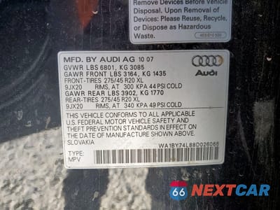 Zdjęcie 13 z 13 samochodu: 2008 AUDI Q7 3.6 QUATTRO PREMIUM VIN:WA1BY74L88D026066 - miniatura