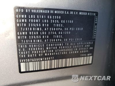 Zdjęcie 12 z 13 samochodu: 2019 VOLKSWAGEN TIGUAN SE VIN:3VV3B7AX8KM189977 - miniatura