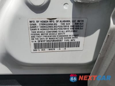 Zdjęcie 12 z 12 samochodu: 2005 HONDA PILOT EXL VIN:5FNYF18525B048597 - miniatura