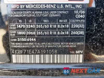 Zdjęcie 13 z 13 samochodu: 2007 MERCEDES-BENZ GL 450 4MATIC VIN:4JGBF71E47A191058 - miniatura