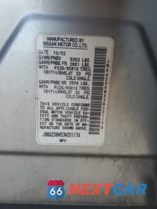 Zdjęcie 13 z 14 samochodu: 2003 NISSAN MURANO SL VIN:JN8AZ08W53W201174 - miniatura