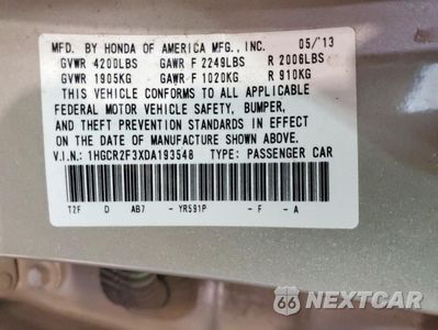 Zdjęcie 12 z 12 samochodu: 2013 HONDA ACCORD LX VIN:1HGCR2F3XDA193548 - miniatura