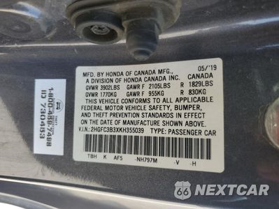 Zdjęcie 12 z 12 samochodu: 2019 HONDA CIVIC EX VIN:2HGFC3B3XKH355039 - miniatura