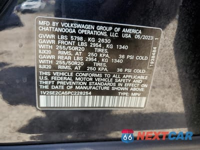 Zdjęcie 12 z 15 samochodu: 2023 VOLKSWAGEN ATLAS CROSS SPORT SEL R-LINE VIN:1V2SE2CA5PC228254 - miniatura
