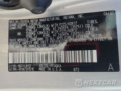 Zdjęcie 13 z 13 samochodu: 2007 TOYOTA SIENNA XLE VIN:5TDZK22C27S052208 - miniatura