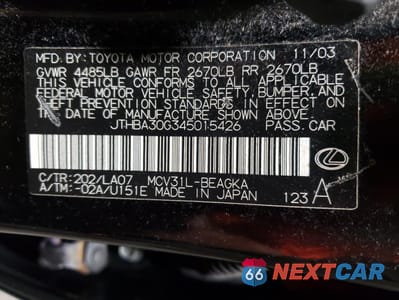 Zdjęcie 12 z 12 samochodu: 2004 LEXUS ES 330 VIN:JTHBA30G345015426 - miniatura