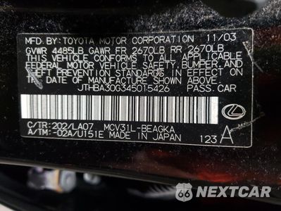 Zdjęcie 12 z 12 samochodu: 2004 LEXUS ES 330 VIN:JTHBA30G345015426 - miniatura