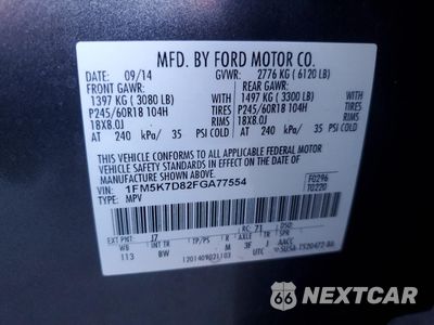 Zdjęcie 13 z 15 samochodu: 2015 FORD EXPLORER XLT VIN:1FM5K7D82FGA77554 - miniatura