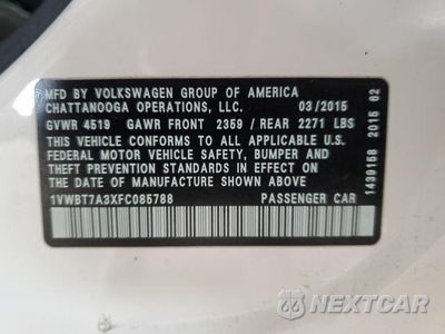 Zdjęcie 12 z 12 samochodu: 2015 VOLKSWAGEN PASSAT SE VIN:1VWBT7A3XFC085788 - miniatura