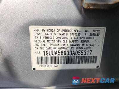 Zdjęcie 12 z 12 samochodu: 2003 ACURA 3.2TL TYPE-S VIN:19UUA56933A055317 - miniatura