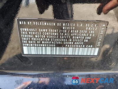 Zdjęcie 12 z 12 samochodu: 2022 VOLKSWAGEN JETTA S VIN:3VWCM7BU6NM033600 - miniatura