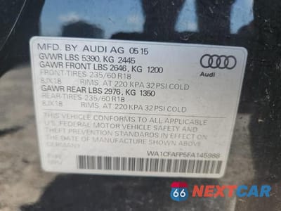 Zdjęcie 13 z 13 samochodu: 2015 AUDI Q5 PREMIUM VIN:WA1CFAFP5FA145988 - miniatura