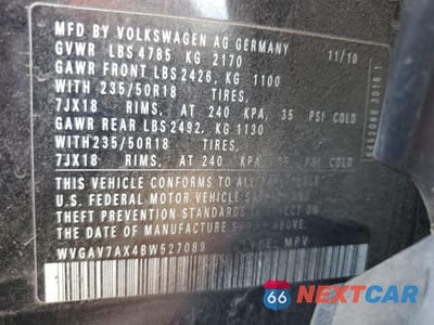 Zdjęcie 13 z 13 samochodu: 2011 VOLKSWAGEN TIGUAN S VIN:WVGAV7AX4BW527089 - miniatura