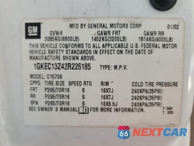 Zdjęcie 12 z 12 samochodu: 2002 GMC YUKON VIN:1GKEC13Z42R226185 - miniatura