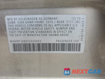 Zdjęcie 12 z 12 samochodu: 2012 VOLKSWAGEN CC SPORT VIN:WVWMP7AN2CE503052 - miniatura