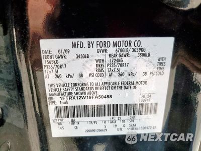 Zdjęcie 12 z 12 samochodu: 2009 FORD F150 SUPER CAB VIN:1FTRX12W19FA50488 - miniatura