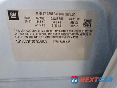 Zdjęcie 12 z 12 samochodu: 2011 CHEVROLET CRUZE LS VIN:1G1PC5SH3B7286855 - miniatura