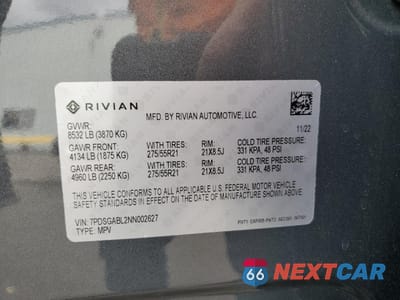 Zdjęcie 13 z 14 samochodu: 2022 RIVIAN R1S LAUNCH EDITION VIN:7PDSGABL2NN002627 - miniatura