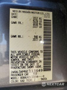 Zdjęcie 12 z 12 samochodu: 2016 NISSAN ALTIMA 2.5 VIN:1N4AL3AP4GC113649 - miniatura
