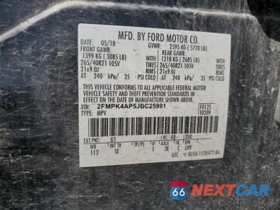 Zdjęcie 13 z 13 samochodu: 2018 FORD EDGE SPORT VIN:2FMPK4AP5JBC25991 - miniatura