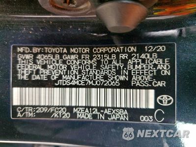 Zdjęcie 12 z 13 samochodu: 2021 TOYOTA COROLLA SE VIN:JTDS4MCE7MJ072065 - miniatura