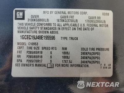 Zdjęcie 12 z 12 samochodu: 2008 CHEV SILVERADO VIN:1GCEC19J48E195596 - miniatura