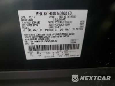 Zdjęcie 14 z 15 samochodu: 2016 FORD EXPLORER LIMITED VIN:1FM5K8F81GGB84583 - miniatura