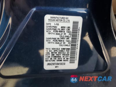 Zdjęcie 13 z 15 samochodu: 2003 NISSAN MURANO SL VIN:JN8AZ08TX3W106230 - miniatura