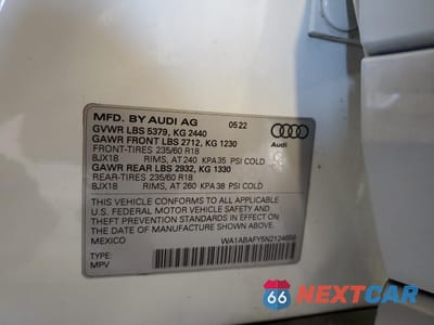 Zdjęcie 13 z 13 samochodu: 2022 AUDI Q5 PREMIUM 40 VIN:WA1ABAFY5N2124658 - miniatura