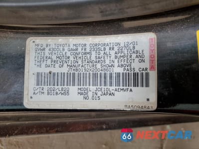 Zdjęcie 13 z 13 samochodu: 2002 LEXUS IS 300 VIN:JTHBD192X20048601 - miniatura